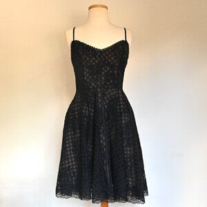 Miss Sixty Black Sleeveless Mesh Embroidered Lined Zip Up A Line Mini Dress